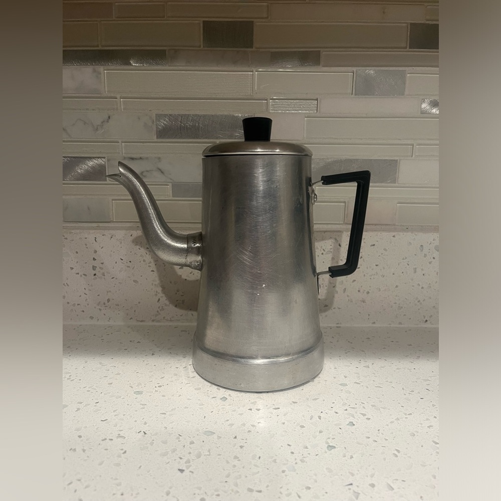 French vintage aluminium coffee maker 20th century